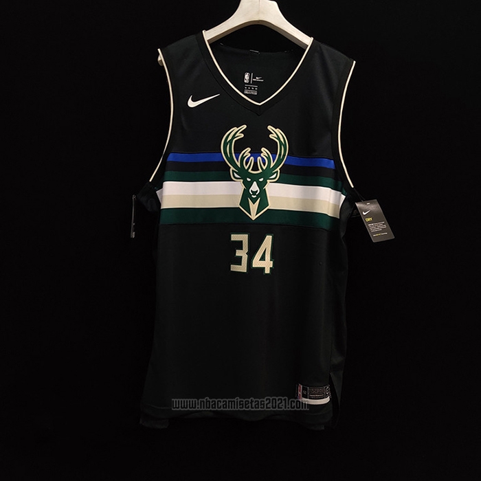 Camiseta Milwaukee Bucks Giannis Antetokounmpo #34 Statement Autentico Negro
